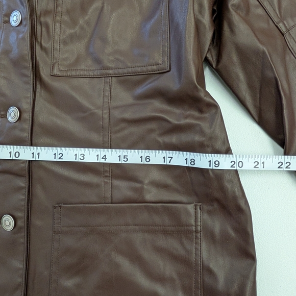 Future Collective Brown Faux Leather Coat Women Medium Button Front Long Jacket - Picture 5 of 13